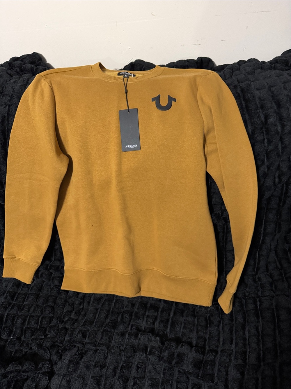 True Religion Men's Mustard Crew Sweatshirt with Logo
